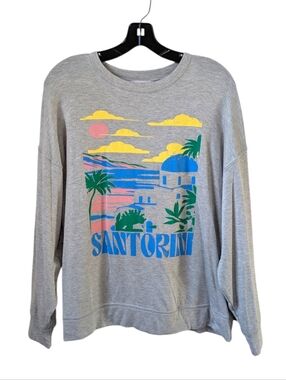 Green Envelope Santorini Graphic Sweatshirt Gray Blue Yellow Pink Size Medium